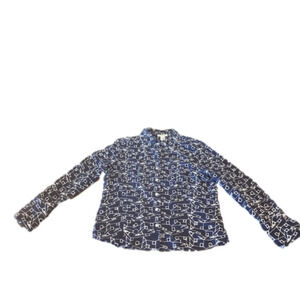 Rafael Essential navy long sleeve eyelet geo print cotton blue collar shirt L